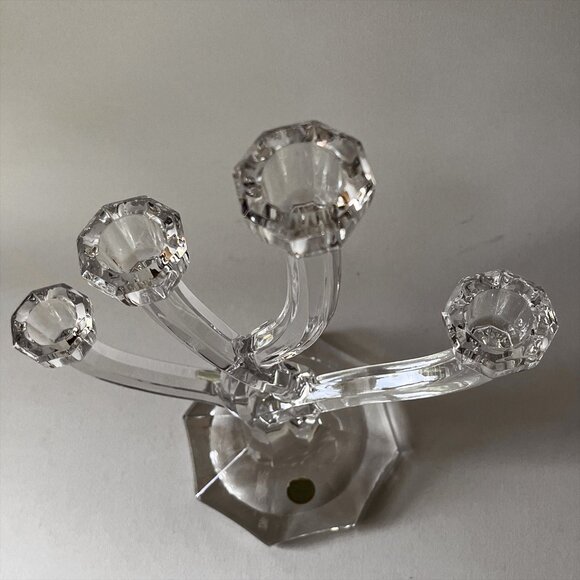 Vintage Full Lead Crystal 4-Arm Candle Holder MCM Minimalist Candelabra Germany - Picture 3 of 10